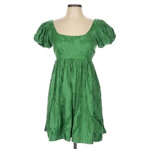 byTiMo Dress Women L Green Floral Jacquard Babydoll Puff Slv Empire Waist NWT